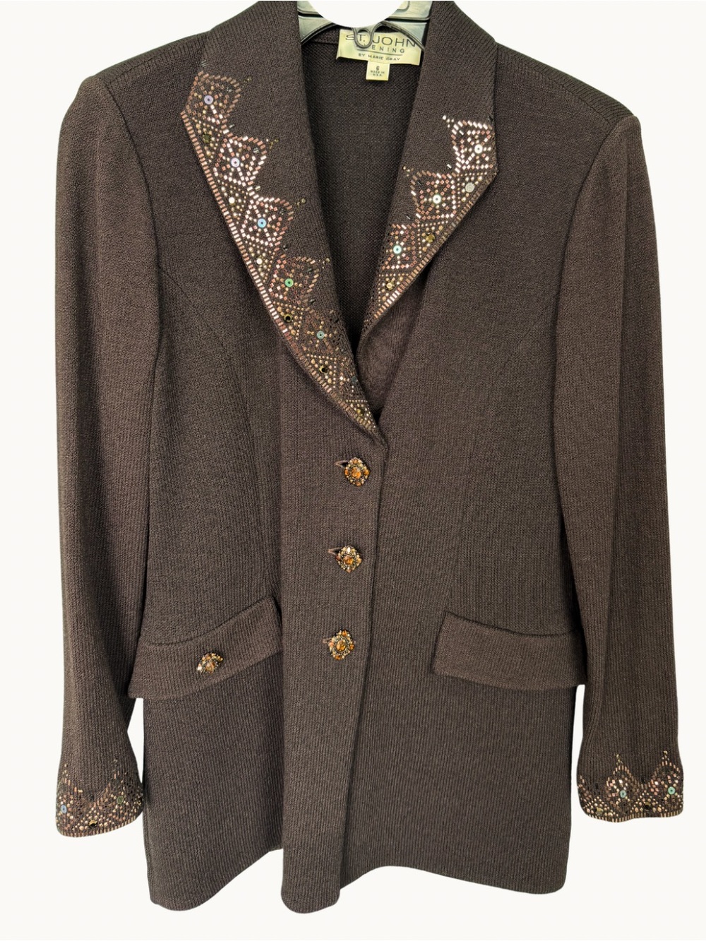 St John Evening Brown Embellished Women's Blazer Jacket